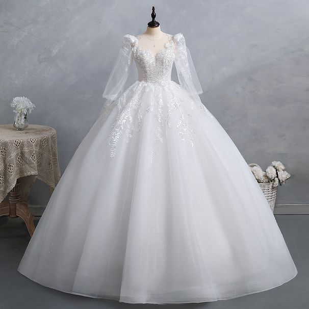 Plus Size Light Wedding Dress French Style Long Sleeved Bridal Reception Gown Petite Style High End Luxury_ecoleips.com