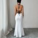 Haltered Neck Suspender Texture Color Block Trim Deep V Backless Tie up Bodycon Fishtail Long Dress for Women European And American Style_ecoleips.com