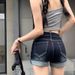 2025s Washed Turn-Up Denim Shorts For Women 2025 Summer Girl High Waist Slimming A-Line Stretch Tight Hip-Hugging Hot Pants_ecoleips.com
