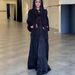 Women's Clothing New Fashion Suit Mercerized Neckline Tie Long Sleeve Pullover Big Swing Cake Skirt_ecoleips.com