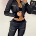 Women’s Clothing solid color pu short zipper pocket design slim baseball jacket_ecoleips.com