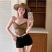 Cross-border European And American Style Lace Trim Vintage Brown Backless V-neck Camisole Women's Sleeveless Top_ecoleips.com