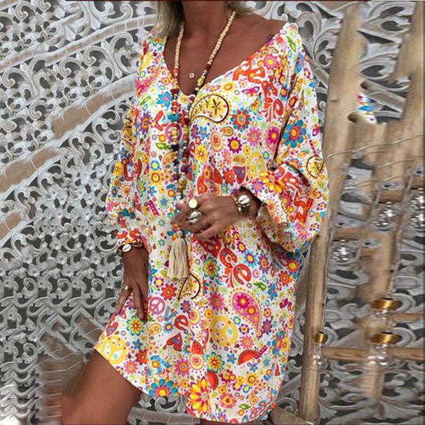 Plus Size Women Dress V Neck Printed Long Dress Elegant Casual Party Daily Wear Printed Long Dress For Large Size Women_ecoleips.com