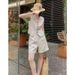 Fashion Linen Suit For Women 2025 Summer New Sleeveless Blazer Vest + Wide-Leg Shorts Two-Piece Set_ecoleips.com