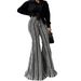 Women's Slim-Fit Striped Flare Pants | Mid-Rise Stretchy Bell Bottoms | Elegant Office To Weekend Palazzo Trousers (Striped, S-L)_ecoleips.com