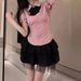 Audday Petite Outfit College Style Half Summer Skirt JK Uniform Short Shirt Women Two-Piece Set_ecoleips.com