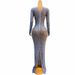 Women's Clothing Stunning Blue Crystal-Embellished Evening Gown – High Waist Floor-Length Dress For Performers, Hosts, Parties & Red Carpet Events_ecoleips.com
