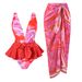 Deep V Neck Swimsuit Dress Set – Floral Chiffon Cover-Up & One-Piece Bathing Suit For Women (S-XL, Quick-Dry Polyester, Beach To Bar)_ecoleips.com