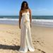 Strapless Bow Tie Split Maxi Dress Vacation Beach Style Flowy Long Dress For Women Summer Holiday Travel_ecoleips.com
