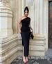 AC022 European And American Summer New Women's Solid Color One-Shoulder Sleeveless Ruched Slit Elegant Dress_ecoleips.com
