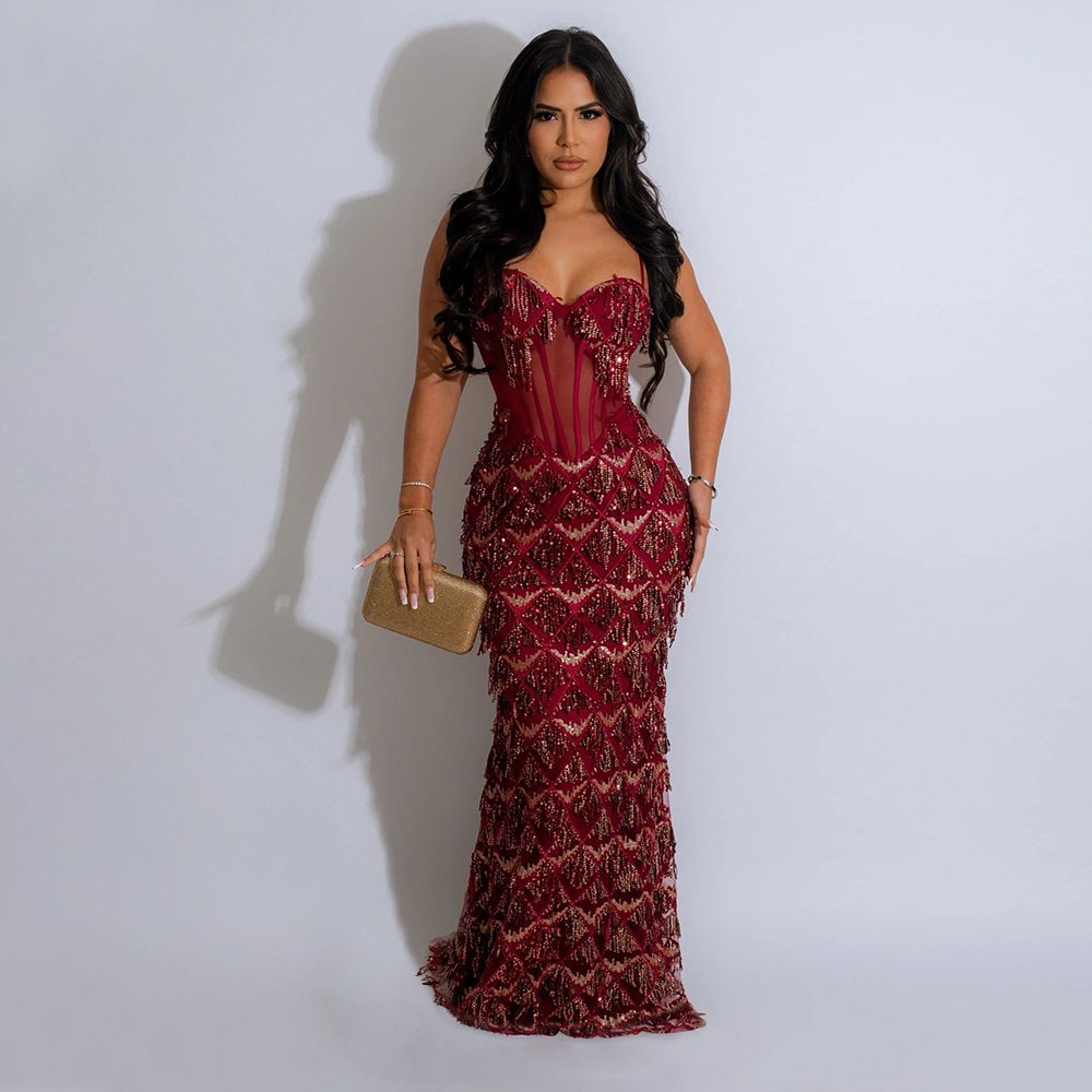 Women's Clothing Sequin Party Long Skirt Fashionable Suspender Bag Hip A Line Skirt For Women_ecoleips.com