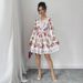 Women's Clothing New Privé Pattern V Neck Long Sleeve Dress_ecoleips.com
