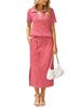 Women's Clothing Summer New Arrival Women's 2-Piece Set Casual Lapel T-Shirt And Slit Skirt_ecoleips.com
