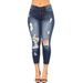 Women’s Clothing Summer High Elasticity Nine Points Ripped Women Small Feet Tight Butt Lifting Fashion Jeans_ecoleips.com