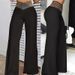 Women's Clothing Ladies Solid Color Fashion Hollow Hot Diamond Mid Waist Casual Wide Leg Pants Trousers_ecoleips.com