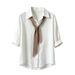 Silk Scarf Shirt for Women Old Fashioned Style Korean Loose Thin Slim Top with Five Quarter Sleeves Summer 2026 New Arrival_ecoleips.com