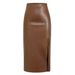 Women's Clothing Women's High Waist PU Leather Pencil Skirt With Side Slit & Zipper Detail, Elegant Bodycon Midi Skirt For Office & Night Out_ecoleips.com
