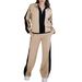 Women's Two-Piece Athletic Set Casual Long Sleeve Color Block Sweatshirt And Straight Leg Pants For Fall Winter Comfort_ecoleips.com