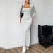 Voya Women's Simple And Elegant Dress With Spring And Summer Square Collar And Backless Design, Long Sleeved Mid Length Skirt_ecoleips.com