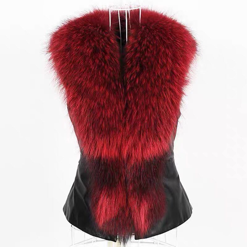 Women's Clothing Adult Vest Fox Fur Collar Pu Vest_ecoleips.com