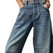 Women's Clothing Fashion Casual Women's Loose Wide Leg Pants Low Waist Washed Denim Trousers_ecoleips.com