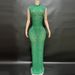 Women's Clothing Gold Sparkling Diamond Low Round Neck Sexy Elegant Party Maxi Dress_ecoleips.com