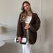 Oversized Alpaca-Style Cardigan Coat Longline Knit Duster With Lantern Sleeves ( Warm Winter Layering Essential In White/Charcoal)_ecoleips.com