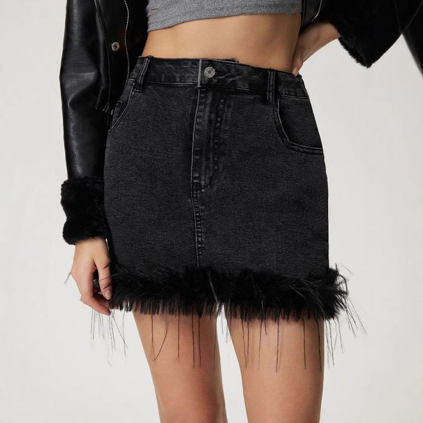 Verve 20760 Women's INS New Style Frayed Hem Denim Skirt_ecoleips.com