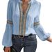 Women's Clothing Women's V Neck Top Lace Trim Lantern Sleeve Solid Color Fashion For Formal & Casual For Women_ecoleips.com