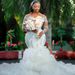 Newest African Bride Wedding Dress Deep V Rhinestone Lace Long Sleeved Women's Wedding Party Wear_ecoleips.com
