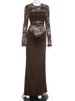 Mozision Lace Patchwork Sexy Maxi Dress Women Gown Fashion See Through Long Sleeve High Waist Ruched Club Party Long Dresses_ecoleips.com