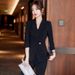 Women's Blue Suit Set Professional Office Blazer And Pants Slim Fit Elegant Business Formal Wear_ecoleips.com