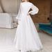 Women's Clothing Elegant Solid Color V Neck Slim Long Sleeve Waist Ladies Long Dress_ecoleips.com