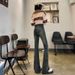 Cement Gray Flared Jeans Women, Spring And Autumn 2024 New Style, High-waisted, Slim-fit, Stretchy Bell-bottom Pants For_ecoleips.com
