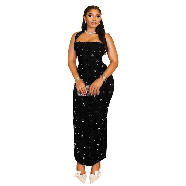 Fashion Women's Clothing Neck Hot Diamond Bubble Bead Slim Hip Dress_ecoleips.com