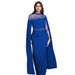 Women's Clothing Splicing Heavy Hot Diamond Beading Fashion Cape Sleeve Evening Dress_ecoleips.com