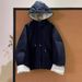 girl Euroean Fashion Color-Block Hooded Short Cotton Jacket For Women 2025 Autumn Winter New Korean Style Loose Versatile_ecoleips.com