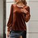 Voya Women's 2026 Autumn And Winter Temperament Round Neck Button Light Mature Style High-end Slim Fit Long Sleeved Velvet Top_ecoleips.com