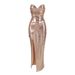 Women's Clothing Sequined Backless Skirt Slim Back Lace Up Slit Irregular Long Dress For Women_ecoleips.com