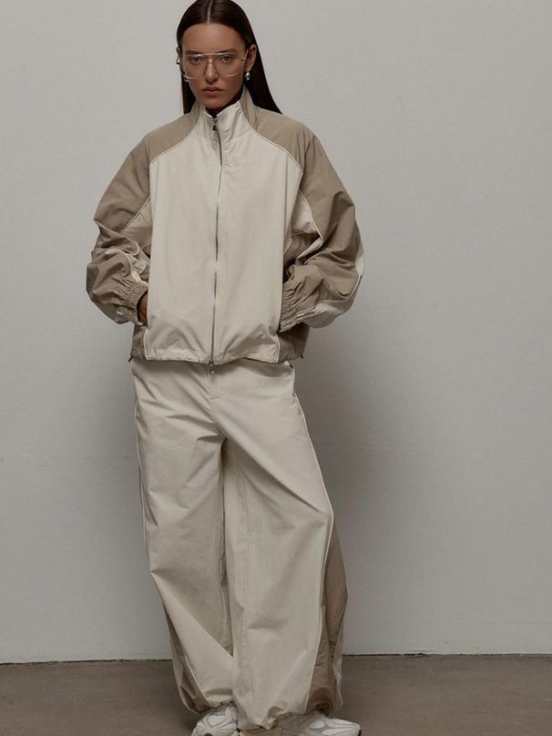 New Casual Women's Clothing Fashion Contrasting Color Drawstring Sports Jacket Trousers Set European And American Two-piece Set_ecoleips.com