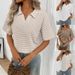 Women's Solid Color Lapel Knit Pullover Short Sleeve T-Shirt Loose Fit New Arrival_ecoleips.com