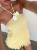 Beach Holiday Backless Hollow Out Women's Dress Casual Ruffle Pleated Dating Dress Sexy Halter Neck Solid Color Slim Mini Dress_ecoleips.com