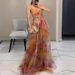 Foreign Trade 2025 European And American Spring/Summer New Mesh Printed Strap INS Vacation Casual Party Dress_ecoleips.com