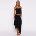 Summer Sexy Hot Girl Style Two Piece Set Solid Color Camisole Tank Top with Ruffled Irregular Skirt for Women_ecoleips.com