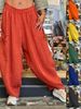 Suitable For All Seasons 2024 New Cotton Linen Solid Color Pocket Loose Versatile Casual Lantern Long Pants Women's Wear_ecoleips.com