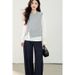 2025 Fall/Winter New Gray Simple Design High-End Round Neck Two-Piece Pullover Long Sleeve Sweatshirt For Women_ecoleips.com