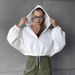 Women's Casual Loose Fit Hoodie Zipper Long Sleeve Sweatshirt Short Waist Street Style Spring Polyester Track Jacket_ecoleips.com