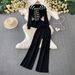 Women's Casual Knitwear Set Zipper Stand Collar Jacket Hong Kong Style Striped Shawl Wide Leg Pants 2025 New Arrival_ecoleips.com
