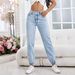 Women's Slim Fit Straight Leg Jeans – Classic Blue Denim Pants – High Waist Cotton Trousers_ecoleips.com