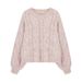 Women's Clothing Women's Pink Short Sleeve Sweater Soft Cozy Cable Knit Loose Fit Sweet Style Autumn Winter Collection_ecoleips.com